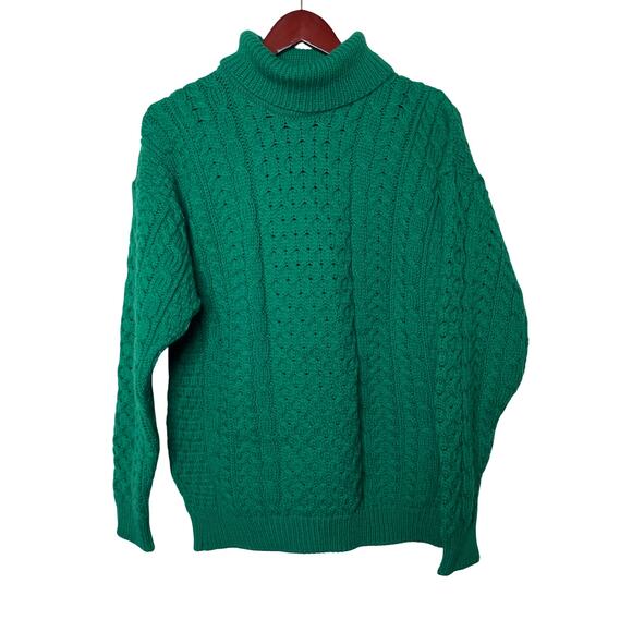 Vintage Carraig Donn 100% Irish wool Emerald Green Finsherman Turtleneck sz S - Picture 1 of 8